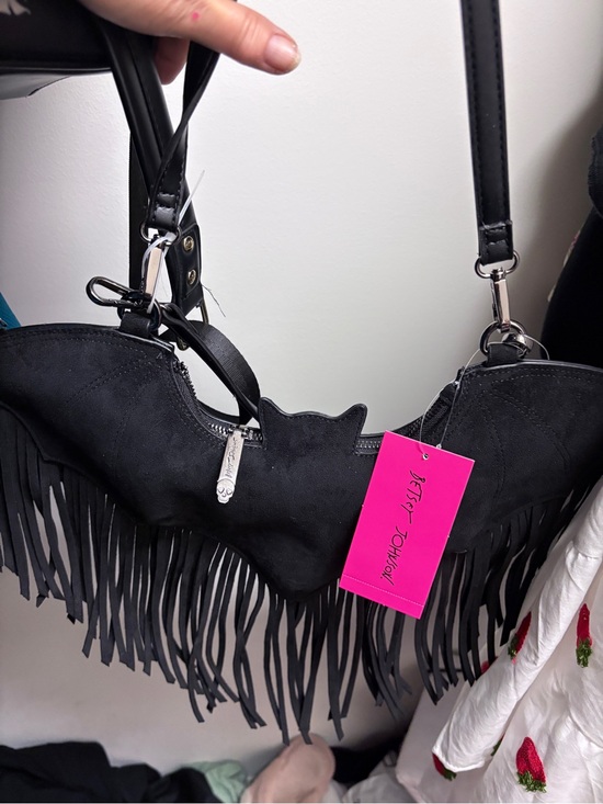 Betsey Johnson Handbags - Betsey Johnson Wingin It Fringe Bat Crossbody Bag Black